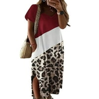 Hait ženske duge maxi haljine kratki rukav majica V izrez Ljeto plaža Sundress Women Leopard Print Black