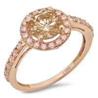 1.86ct okrugli šampanjac simulirani dijamant 14K 14K Rose Gold Gold Angagment Halo prsten veličine 9.5