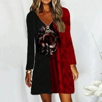 Ljetne haljine za prodaju za žene za žene dugih rukava za tisak cvjetnog uzorka V-izrez Maxi Loose Fit
