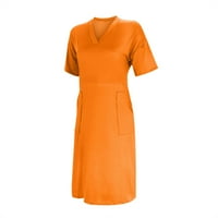 Daznicono Ženska casual plus veličina Čvrsta haljina V izrez Haljina kratkih rukava sa džepovima Ljetne haljine za žene Narančasta S