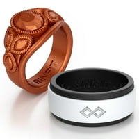 Rinfit silikonski prstenovi za žene i muškarce - par setovi gumene vjenčane trake - crno-bijelo, dijamantski