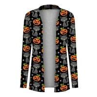 Stalni ženski modni ležerni Halloween Print Srednje dužine Cardigan dugih rukava jakna tamno siva l