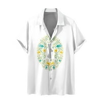Sretna uskrsna havajska majica za muškarce Modni V izrez kratki rukav majica labavo Comfy gumb dolje cvjetne majice