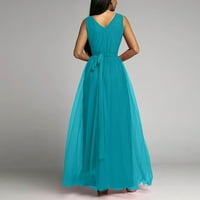 Ljetne haljine za žene bez rukava A-line Dužina modne ručine V-izrez haljina plava l