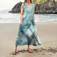 Ljetne haljine za žene Ženske haljine za odmor na plaži Tasterne haljine bez rukava od pune sunčane