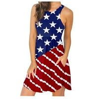 Mchoice Ljeto Midi haljina za žene Dan nezavisnosti Labavi duljina koljena Američka zastava Rezervoar