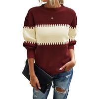 Zimski pad za žene za žene Ženske vrhove dugih rukava pletene košulje Duks pulover Jumper vrhovi ležerne boje blok tople džemper za ovratnik posade
