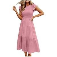 MAFYTYTPR Ljetne haljine za Women Plus veličine Prodaja Ženska ljetna solidna temperatura Flyine rukavi