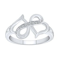 Okrugli oblik bijeli prirodni dijamant dvostruki otvoreni srčani prsten u 10K čvrstim zlatnim prstenom