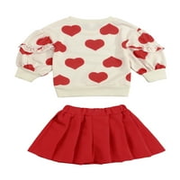 Lisenrain Toddler Baby Girls Walentinovo odijelo srce Print Pulover Top T Mini suknja odjeća