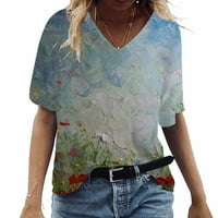 Penskaiy ženska modna casual plus veličina scenski cvjetovi tiskati majicu s V-izrezom The Theshirts