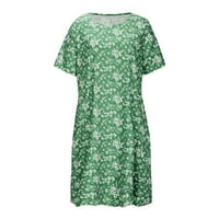 CETHRIO Ljetna casual haljina - modni ljetni casual okrugli izrez cvjetni ispisani kratki rukav labav