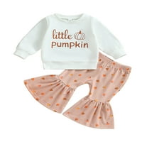 Bagilaanoe Toddler Girls Halloween Hallice postavljaju slovo dugih rukava Ispis dukserice Pumpkin Print Flares hlače odijelo