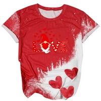 Kravate majice za žene za žene Valentines Dan kratkih rukava Crewneck majica Gnome Heart Print Graphic