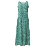 Ženska ljetna okrugla vrat tiskana haljina bez rukava sa džepovima zelena xxl