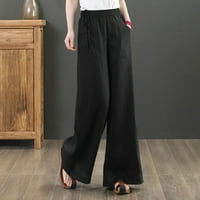 Hoksml pantalone za žene, ženske casual labave hlače visoke struk pune boje pamučne posteljine naizmjenični