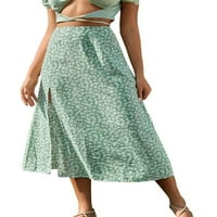 Ženski boho cvjetni print midi suknje srednje struk visoke prorezne linije Ljetna odjeća s dugim odjeljama