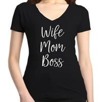 Trgovina4 god Ženska supruga mama mama Slim Fit V-izrez majica XX-Veliki crni