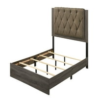 Retro dizajn King size krevet, tapecirani krevet sa platformom sa ubodom, uz uzglavlje, drvna ploča,