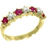 10k žuti zlatni kultivirani biser i rubin Womans Vječni prsten - veličina 4,75
