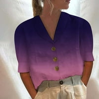 Ženski prugasti vrhovi pamučne posteljine bluze kratkih rukava majica Ležerne prilike labave tunike
