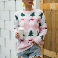 Ženski božićni džemper s dugim rukavima O-izrez Božićno drvce pleteći džemper vrhovi
