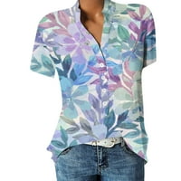 SKSLOEEg Womens Blusess Ljeto Ležerne prilike Retro cvijeća za bluzu za bluzu s kratkim rukavima dolje majice s džepom, zelenim m