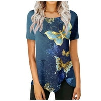 LeylayRay vrhovi za žene Ženske ljetne okrugle vrat kratki rukav leptir tiskani majica pulover vrhove kraljevske plave s