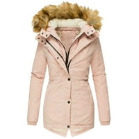 Zimska topla vunena ovratnik ženski patentni pamučni kaput s dugim rukavima kaput sa kapuljačom, ružičasta