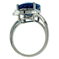 14k bijeli zlatni prirodni švicarski Blue Topaz Ring Diamond naglasak oval 16x, veličina 7.5