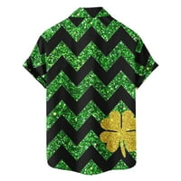 Sehao Men St. Patricks Dan Print Casual Majica Turedown ovratnik kratki rukav bluza majica Muška majica F Poliester Spande m