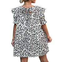 GVMFIVE ženske ljetne leopard Print s kratkim rukavima ruffled mini haljina