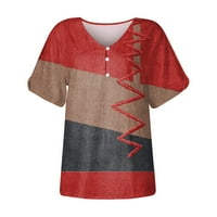Amousa Ljetni vrhovi Žene Ljetni vrhovi V izrez Print T majica Majica kratkih rukava Casual Side Split Tunic Top