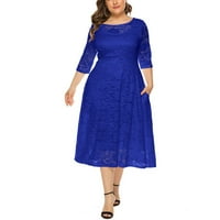 Ljetne haljine za žene rukav midi haljina labava A-line čvrsta izrez za vrat Dress Blue XXL