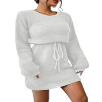 Ženski džemper haljine casual dugih rukava okrugli vrat bijeli l