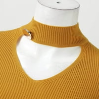 Ženski pulover džemper modni utegnuti dugi rukav V izrez Solid Boja Halter TOP Jesen zimski džemper za žene
