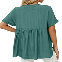 Haite Dame Majice Solid Color Ljetni vrhovi V izrez Bluza Sport Tee Office Tunička majica kratkih rukava Tamno zelena m