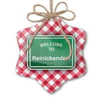 Ornament tiskani jedno oboren zeleni putni znak Dobrodošli u Reinickendorf Christmas Neonblond