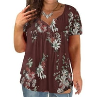Moocorvic ženske cvjetne tuničke vrhove plus veličina casual bluza V vrat kratkih rukava na majicama