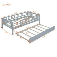Dvostruka veličina dnevna kreveta dnevna kreveta za dječake za dječake, drveni dnevni okvir sa ogradom