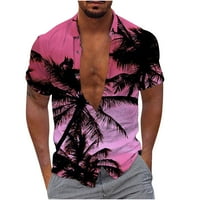 Štampane majice za palme za muškarce velike i visoke gumb s kratkim rukavima niz reverske košulje udobne