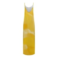 Haljine za žene bez rukava od tiskane casual dužine gležnja sunčana haljina V-izrez ljetna haljina žuta