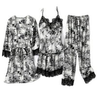 Žene pidžame setovi satenske silknightweargear padžama traka čipka Pajama crna s