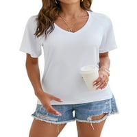 Kingshop Ljetna majica Žene Solid V-izrez kratki rukav Jednostavne osnovne ženske teže