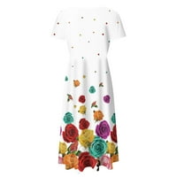 B91XZ Vintage haljina za žene Žene Boho kvadratni vrat Ležerne prilike Cvijeće Štampanje linije Midi