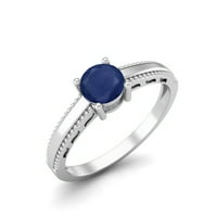 0. CTS okrugli plavi safir Sterling srebrna zbirka ženskog prstena
