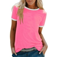 Daznico Womens Vrhovi Žene Modni puni okrugli vrat Kratki rukav Labava majica Top bluza Pulover Bluze za žene Pink XXXXL