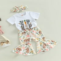 Aturuste slatka toddler Baby Girl Easter Outfit 3T 4T Kratki rukav zeko majica Flared Hlače postavljaju