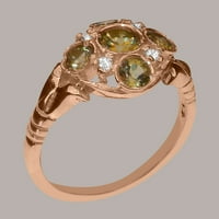 Britanska napravljena 10k Rose Gold Prirodni peridot i dijamantni ženski Obećani prsten - Veličine opcije