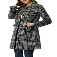 Allegra K Juniors plairan Tweed Button COLLAR zimski elegantni dugi kaput